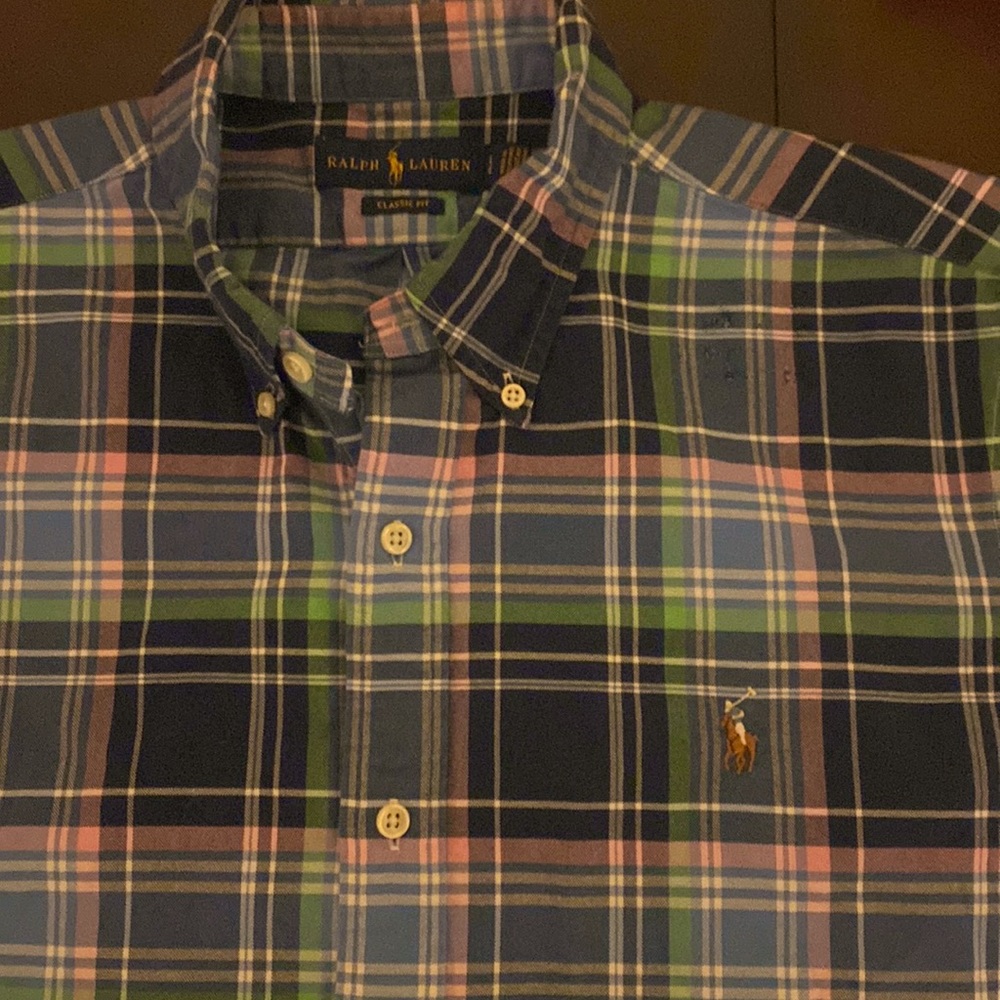 Polo Ralph Lauren Classic Fit Button Down Shirt Mens L Blue Plaid